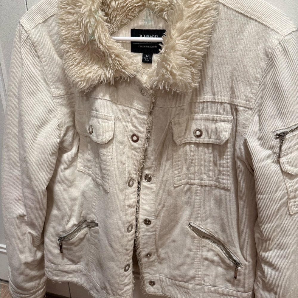 Guess Cream Utility Jacket with Faux Fur Collar